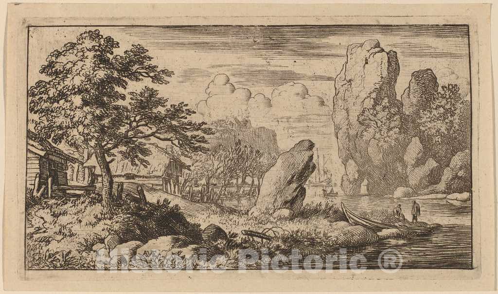 Art Print : Allart Van Everdingen, Pointed Boulder at The Bank of a River, c.1651 - Vintage Wall Art