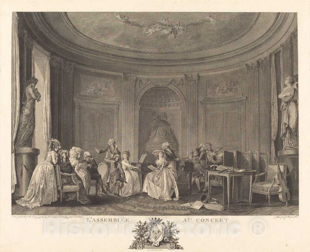 Art Print : Dequevauviller After Nicolas Lavreince, L'assemblee au Concert, 1784 - Vintage Wall Art