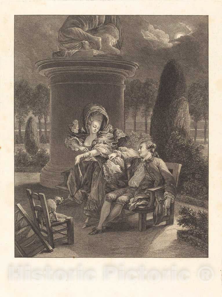 Art Print : Simonet After Baudouin, La Soiree des Thuileries, 1774 - Vintage Wall Art