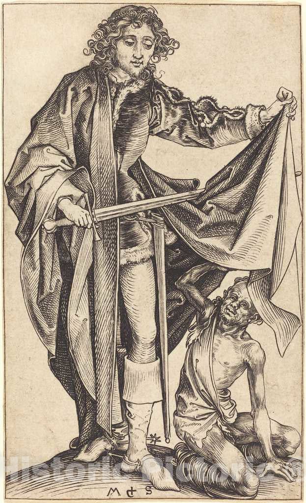Art Print : Martin Schongauer, Saint Martin Dividing His Cloak, c. 1475 - Vintage Wall Art