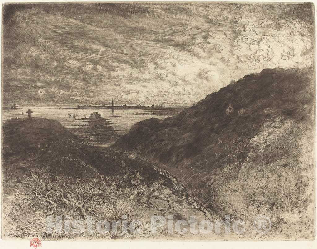 Art Print : FÃ©lix-Hilaire Buhot, La Falaise: Baie de Saint-Malo (The Cliff: Saint-Malo Bay), c.1888 - Vintage Wall Art