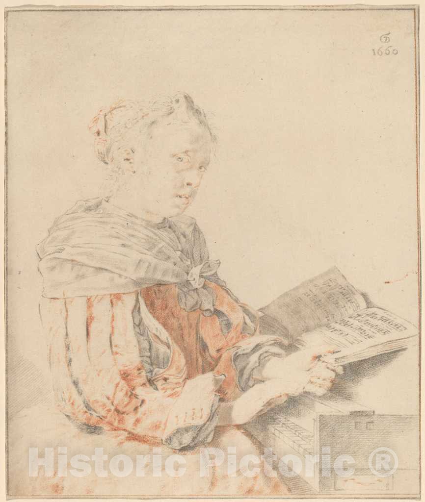 Art Print : Amstel and Kornlein After Gerrit Dou, Young Girl at The Keyboard, 1767 - Vintage Wall Art