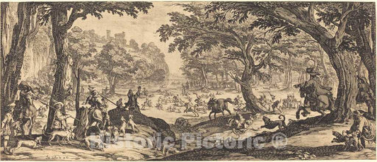 Art Print : Jacques Callot, The Stag Hunt, 1619 - Vintage Wall Art