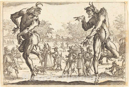 Art Print : Jacques Callot, Two Zanni, c. 1616 - Vintage Wall Art