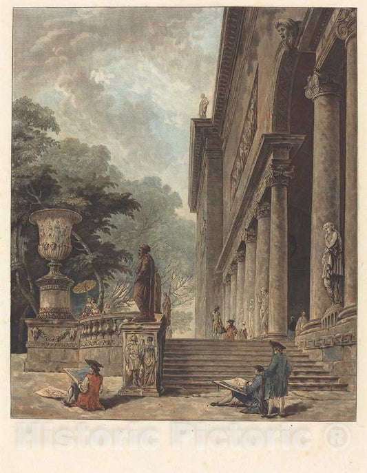 Art Print : Janinet After Robert, Colonnade et Jardins du Palais de Medici (Colonnade and Gardens of The Palazzo Medici), c. 1776 - Vintage Wall Art