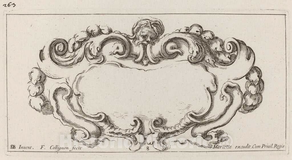 Art Print : Collignon After Stefano Della Bella, Cartouche, 1646 - Vintage Wall Art