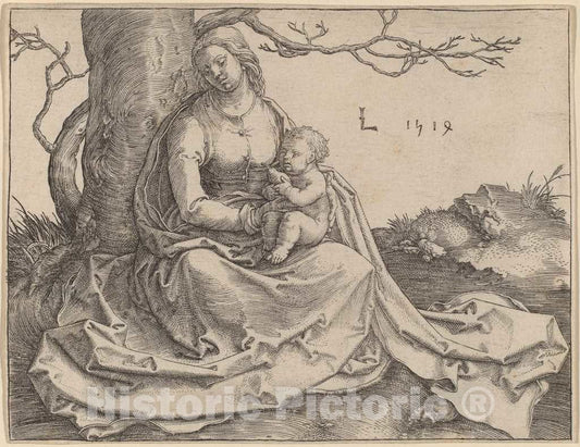 Art Print : Lucas Van Leyden, The Virgin Seated Under a Tree, 1514 - Vintage Wall Art