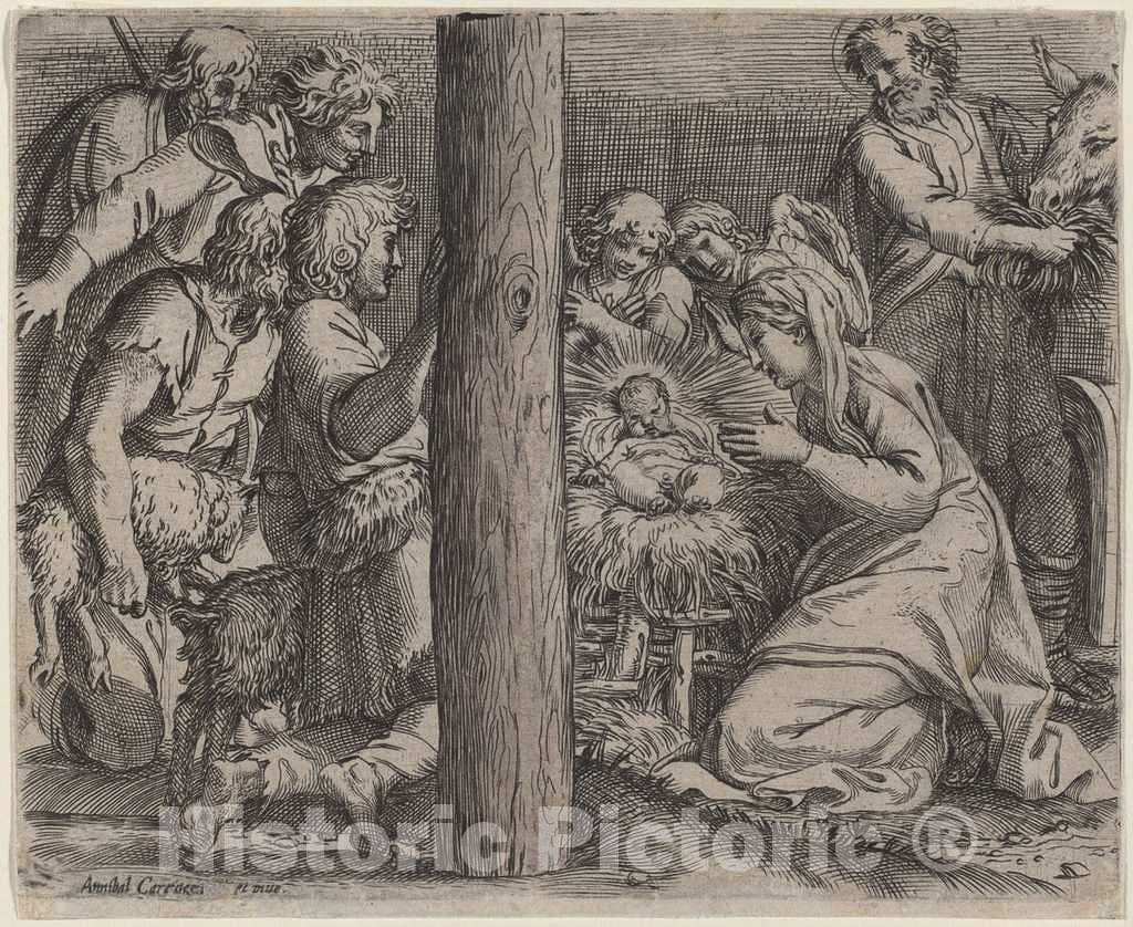 Art Print : Annibale Carracci, The Adoration of The Shepherds, 1606 - Vintage Wall Art