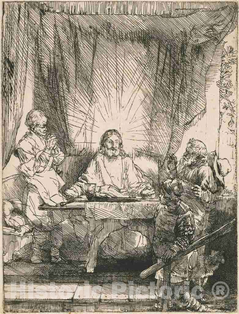 Art Print : Rembrandt, Christ at Emmaus: The Larger Plate, 1654 - Vintage Wall Art