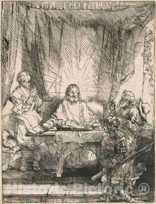 Art Print : Rembrandt, Christ at Emmaus: The Larger Plate, 1654 - Vintage Wall Art