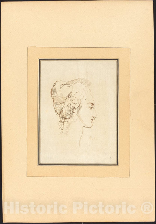 Art Print : Prestel After Guercino, Head of a Woman, 1782 - Vintage Wall Art