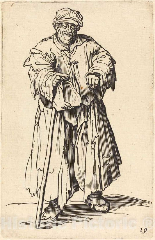 Art Print : Jacques Callot, Fat Beggar with Eyes Cast Down - Vintage Wall Art