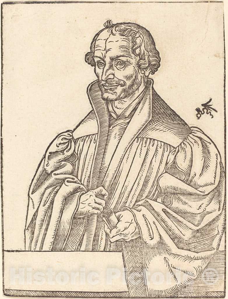 Art Print : Lucas Cranach The Younger, Philip Melanchton, Half-Length to The Left, Standing Behind a Breastwork - Vintage Wall Art