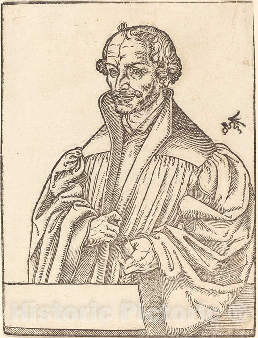 Art Print : Lucas Cranach The Younger, Philip Melanchton, Half-Length to The Left, Standing Behind a Breastwork - Vintage Wall Art
