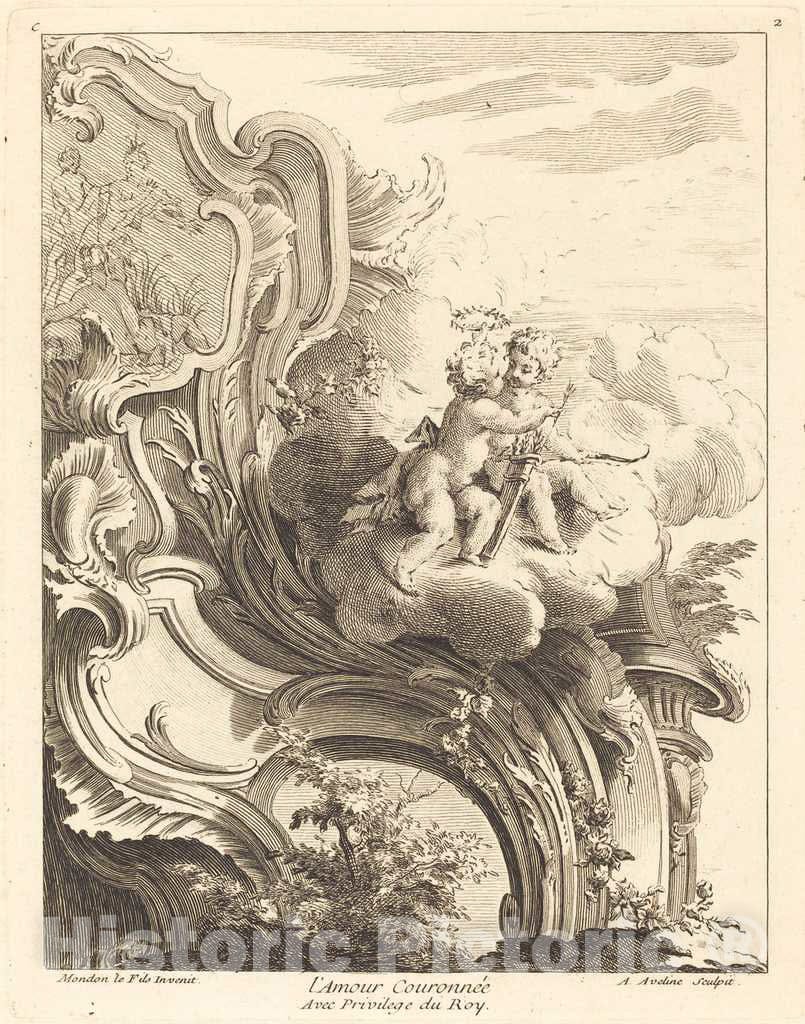 Art Print : Aveline After Jean Mondon, L'Amour CouronnÃ©e, 1736 - Vintage Wall Art