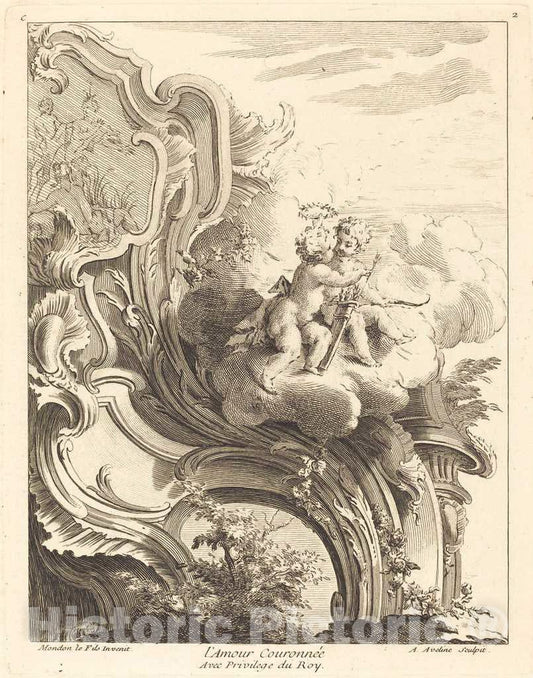Art Print : Aveline After Jean Mondon, L'Amour CouronnÃ©e, 1736 - Vintage Wall Art