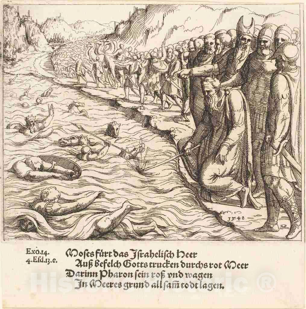 Art Print : Augustin Hirschvogel, Moses Closing The Red Sea, 1548 - Vintage Wall Art