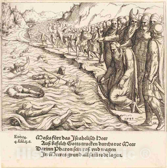Art Print : Augustin Hirschvogel, Moses Closing The Red Sea, 1548 - Vintage Wall Art