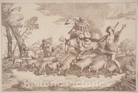Art Print : Zompini, After Castiglione, A Pastoral Journey with a Child in a Basket on Horseback, c.1759 - Vintage Wall Art