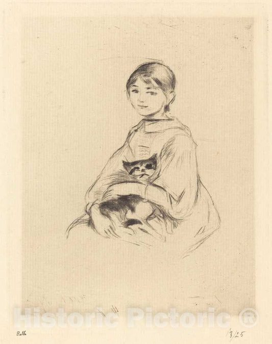Art Print : Berthe Morisot, Little Girl with Cat, c.1889 - Vintage Wall Art
