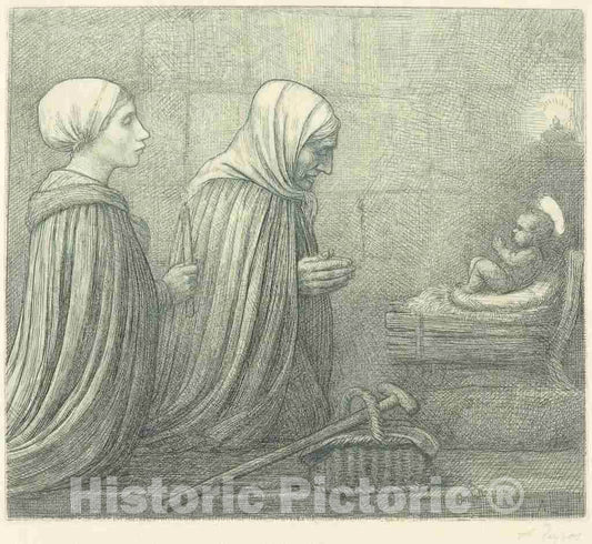 Art Print : Alphonse Legros, The Manger (La Creche) - Vintage Wall Art