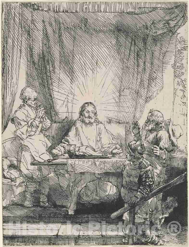 Art Print : Rembrandt, Christ at Emmaus: The Larger Plate, 1654 - Vintage Wall Art