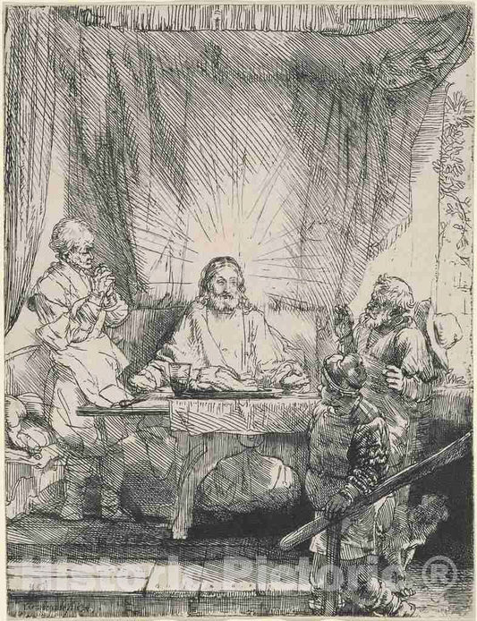 Art Print : Rembrandt, Christ at Emmaus: The Larger Plate, 1654 - Vintage Wall Art