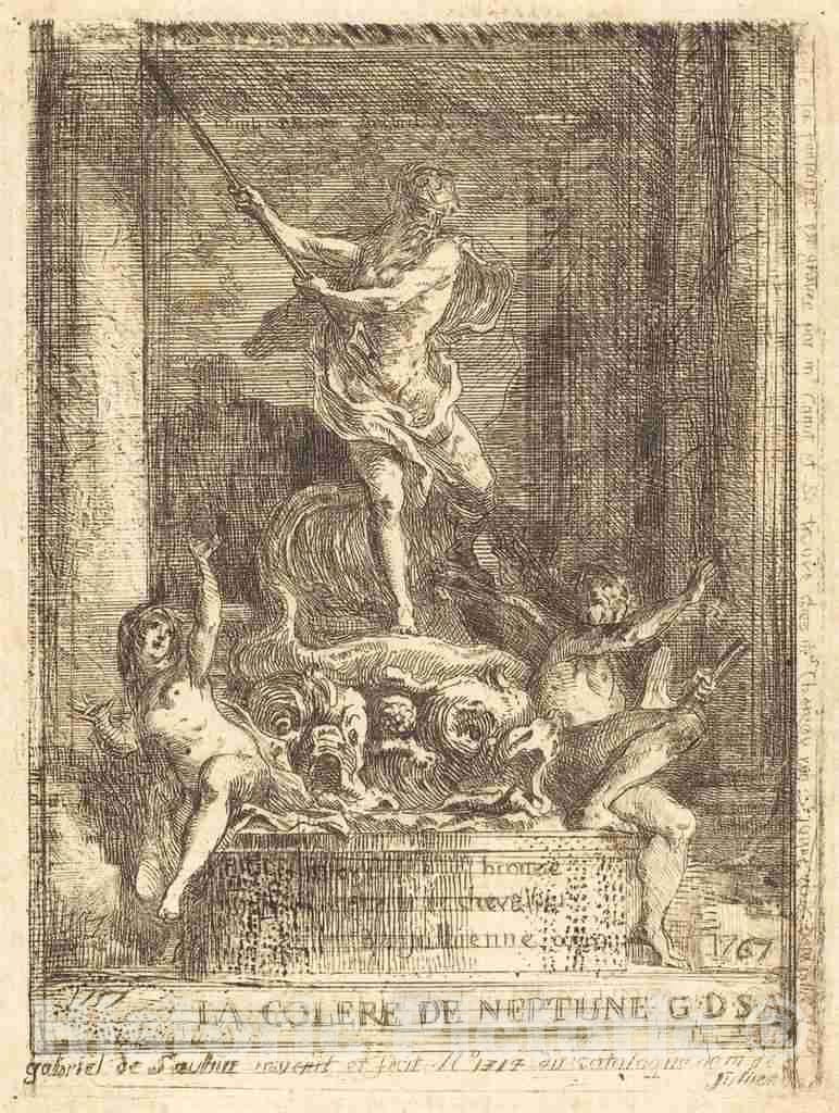Art Print : Gabriel Jacques de Saint-Aubin, La colere de Neptune, 1767 - Vintage Wall Art