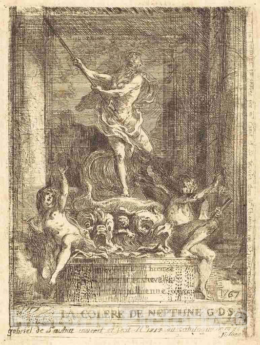 Art Print : Gabriel Jacques de Saint-Aubin, La colere de Neptune, 1767 - Vintage Wall Art