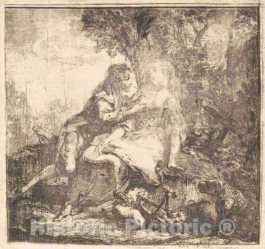 Art Print : Gabriel Jacques de Saint-Aubin, The Two Lovers (Les Deux amants), 1750 - Vintage Wall Art