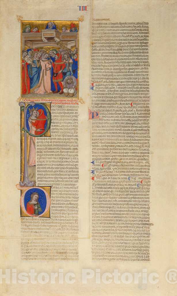 Art Print : Nicolo da Bologna, The Marriage; The Kiss of The Bride (Initial P); The Bride Abandoned (Initial D), 1350s - Vintage Wall Art