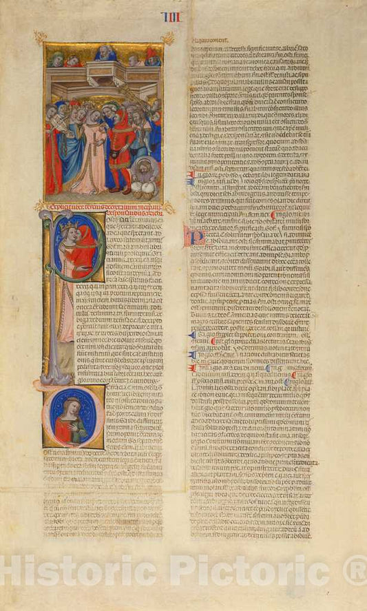 Art Print : Nicolo da Bologna, The Marriage; The Kiss of The Bride (Initial P); The Bride Abandoned (Initial D), 1350s - Vintage Wall Art