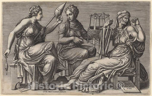 Art Print : Ghisi After Giulio Romano, The Three Fates, 1558 - Vintage Wall Art