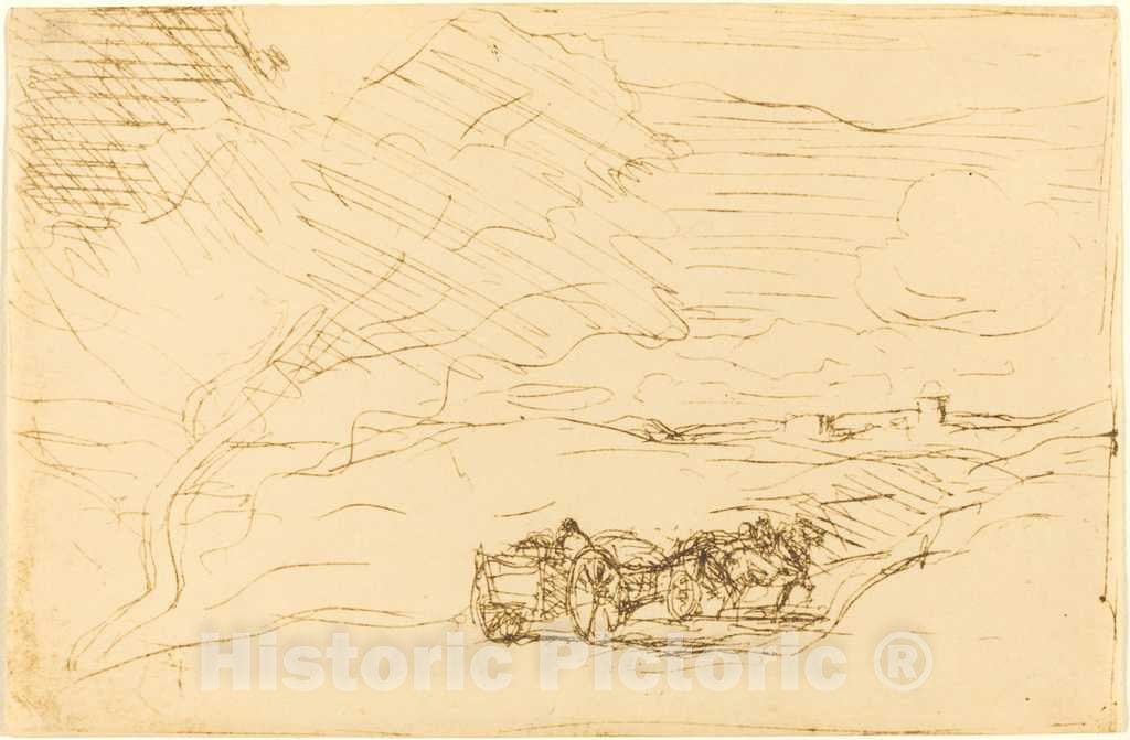 Art Print : Baptiste-Camille Corot, Wagon Going to Town (Le Charriot allant a la Ville), 1860 - Vintage Wall Art