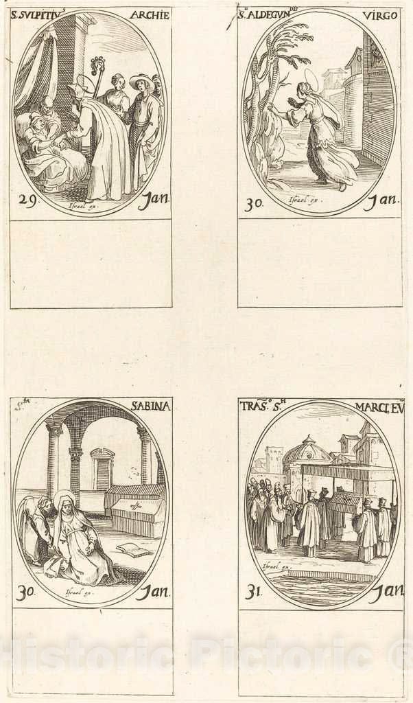 Art Print : Jacques Callot, St. Sulpicius; St. Aldegondes; St. Sabina; The Calling of St. Mark - Vintage Wall Art