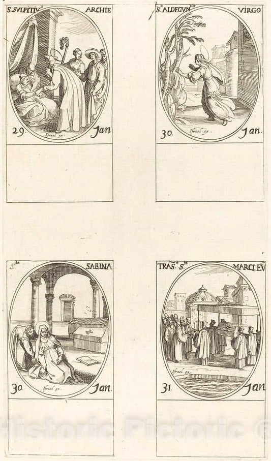 Art Print : Jacques Callot, St. Sulpicius; St. Aldegondes; St. Sabina; The Calling of St. Mark - Vintage Wall Art