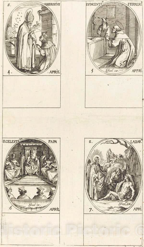 Art Print : Jacques Callot, St. Ambrose; St. Vincent Ferrer; St. Celestin; St. Lazarus - Vintage Wall Art