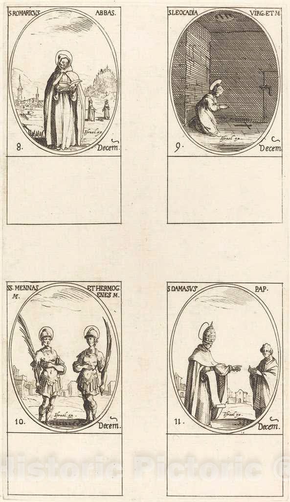Art Print : Jacques Callot, St. Romaricus; St. Leocadia; STS. Mennas and Hermogenes; St. Damasus - Vintage Wall Art