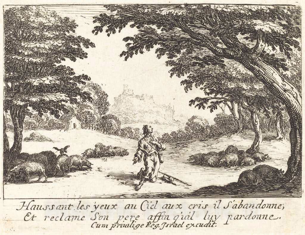 Art Print : Jacques Callot, Praying for Divine Help - Vintage Wall Art
