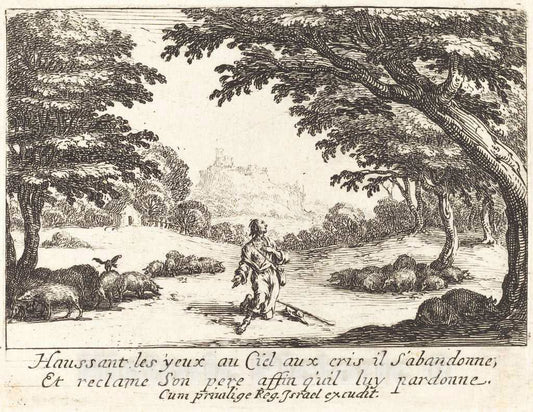 Art Print : Jacques Callot, Praying for Divine Help - Vintage Wall Art