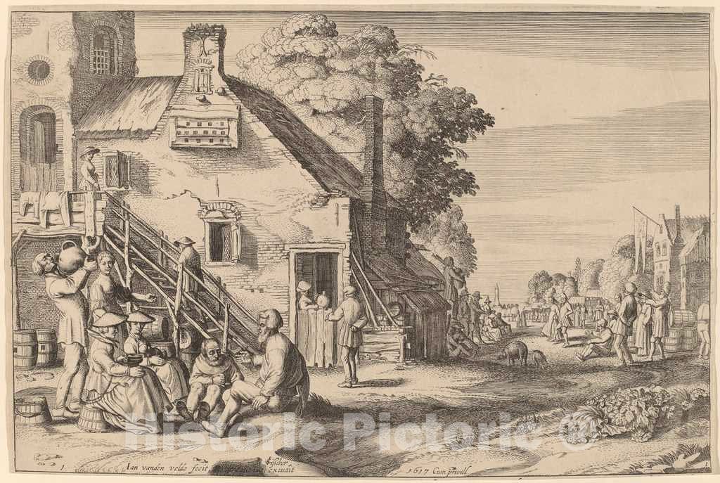 Art Print : Jan Van de Velde II, Spring (Village Fair Before an Inn), 1617 - Vintage Wall Art