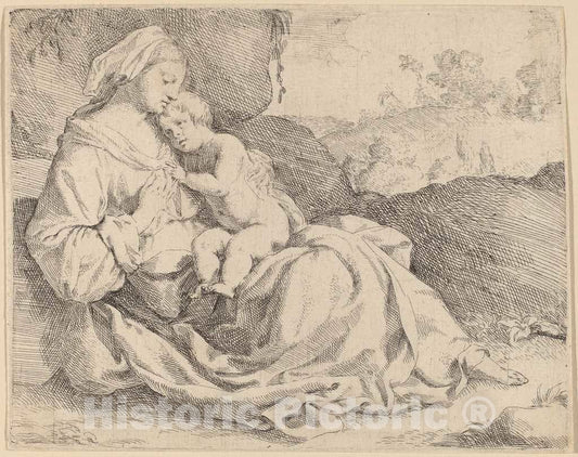 Art Print : Jan Miel, The Virgin and Child on a Grassy Bank - Vintage Wall Art