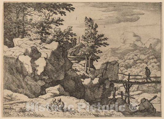 Art Print : Allart Van Everdingen, Man on a Small Wooden Bridge, c.1651 - Vintage Wall Art