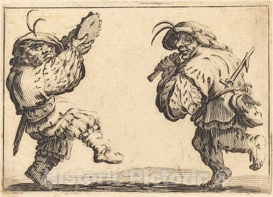 Art Print : Jacques Callot, Dancers with Flute and Tambourine, c. 1617 - Vintage Wall Art