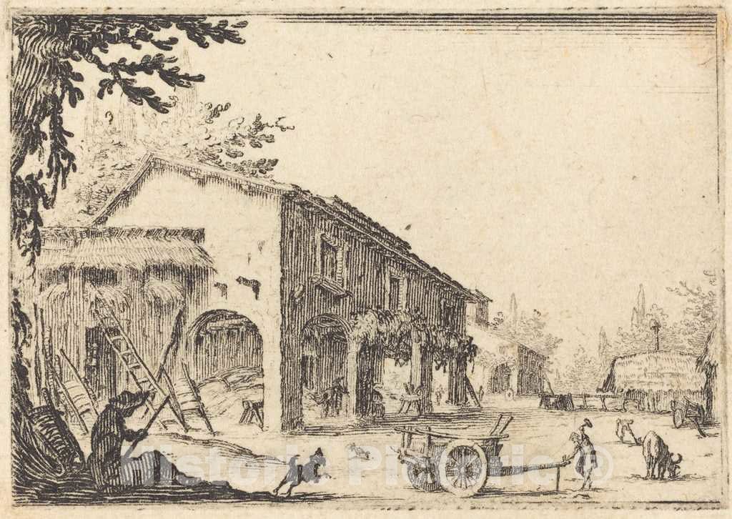 Art Print : Jacques Callot, Courtyard of a Farm, c. 1617 - Vintage Wall Art