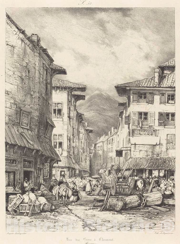 Art Print : EugÃ¨ne Isabey, Rue des Gras Ã  Clermont, 1830 - Vintage Wall Art
