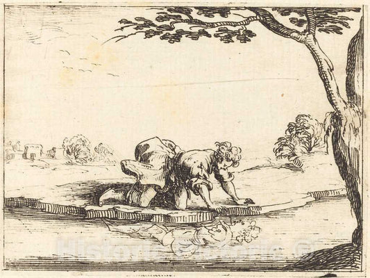 Art Print : Jacques Callot, Narcissus Looking in The Water, 1628 - Vintage Wall Art