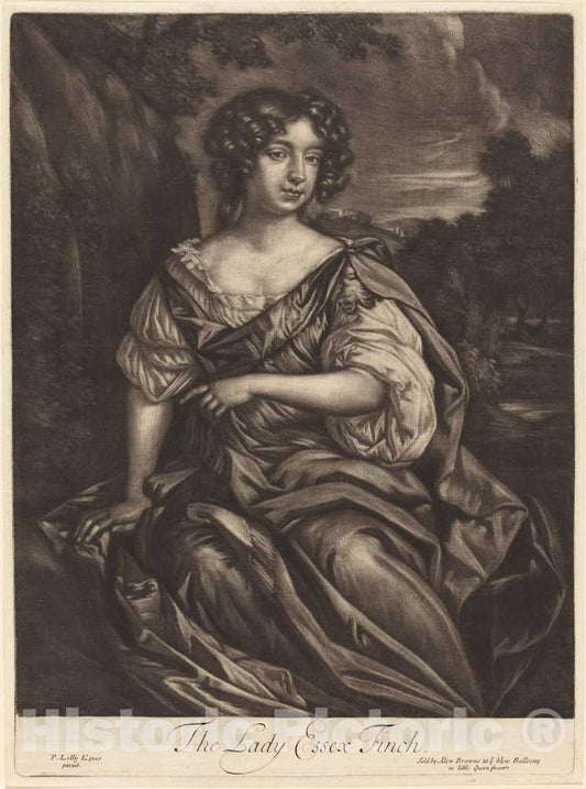 Art Print : Browne After Lely, The Lady Essex Finch, c. 1680 - Vintage Wall Art