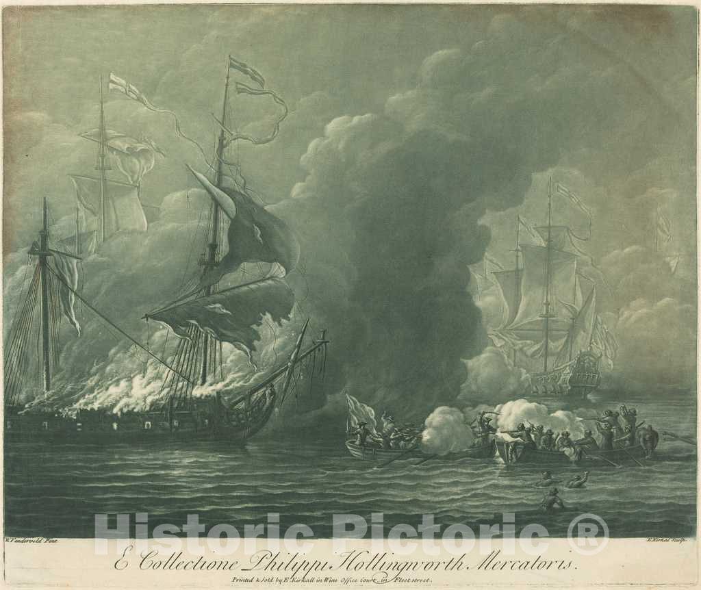 Art Print : Kirkall After Van de Velde The Elder, Shipping Scene from The Collection of Philip Hollingworth, 1720s - Vintage Wall Art