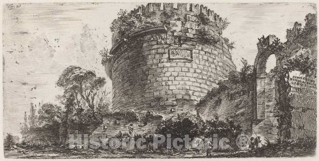 Art Print : Giovanni Battista Piranesi, Sepulcro di Metella detto Capo di Bove, 1748 - Vintage Wall Art
